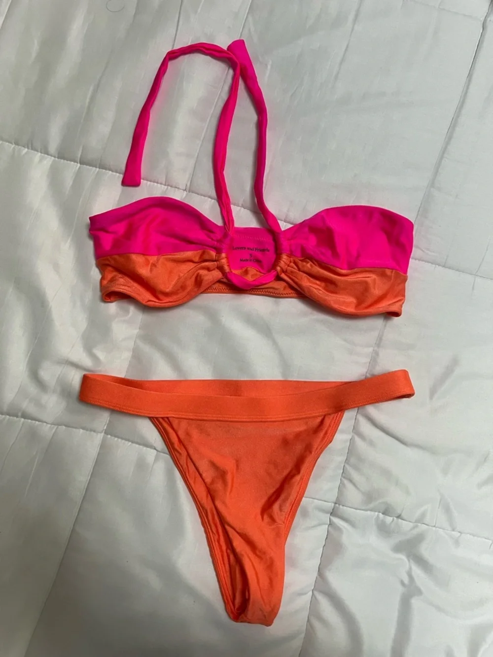 Lovers + Friends Neon Pink and Orange Two-Piece Bikini - Picture 1 of 6